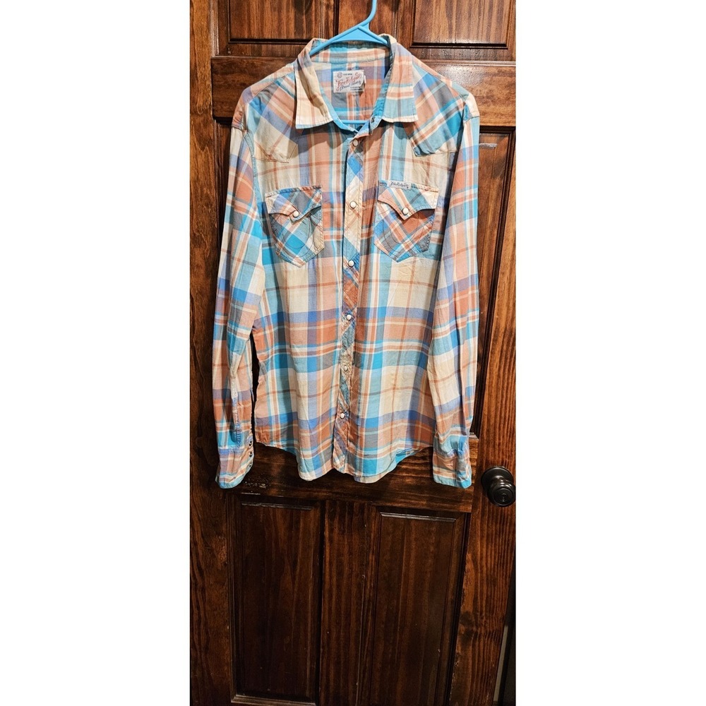 True Religion Vintage Western Plaid Pearl Snap Men XL Shirt MMUBV92VR